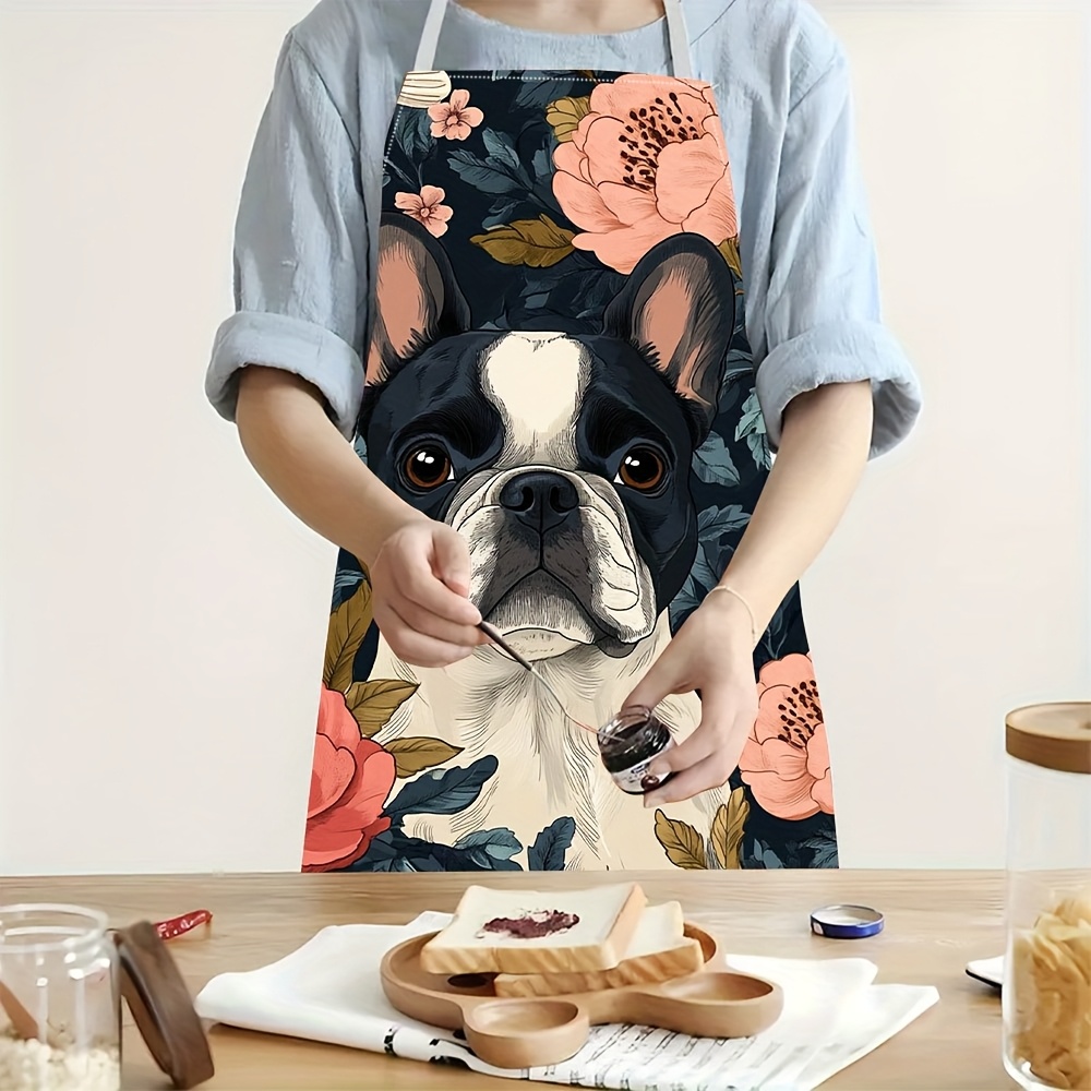 Baking Kitchen Design Ideas - Fransız Bulldog Çiçek Desenli Önlük -