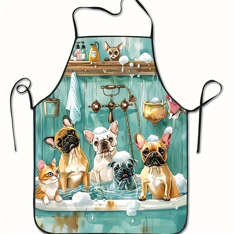 Baking Kitchen At Home - Moda Karikatür Köpek Banyosu Desenli Önlük,